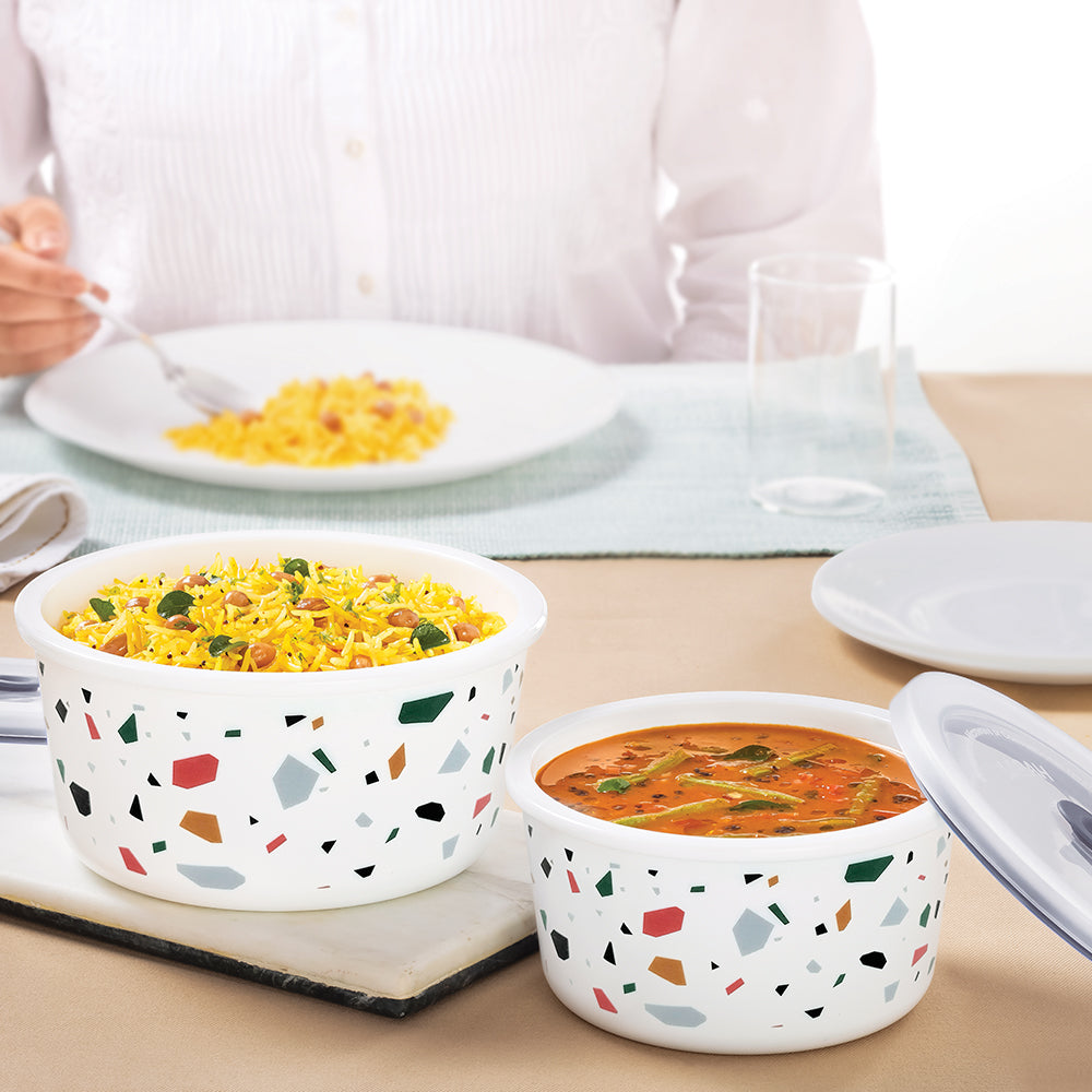 Larah By Borosil Confetti Storage Bowl Set 1.2 L + 800 ml
