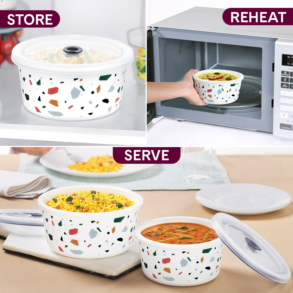 Larah By Borosil Confetti Storage Bowl Set, 1.2L + 800ml