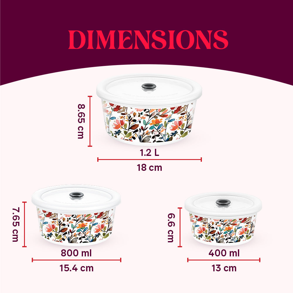 Larah By Borosil Lupin Storage Bowl Set, 1.2L + 800ml + 400ml