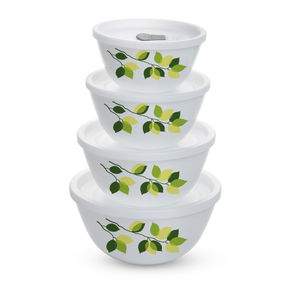 Larah by Borosil Green Leaves 4 pc Mixing Bowl, 1 L + 1.5 L