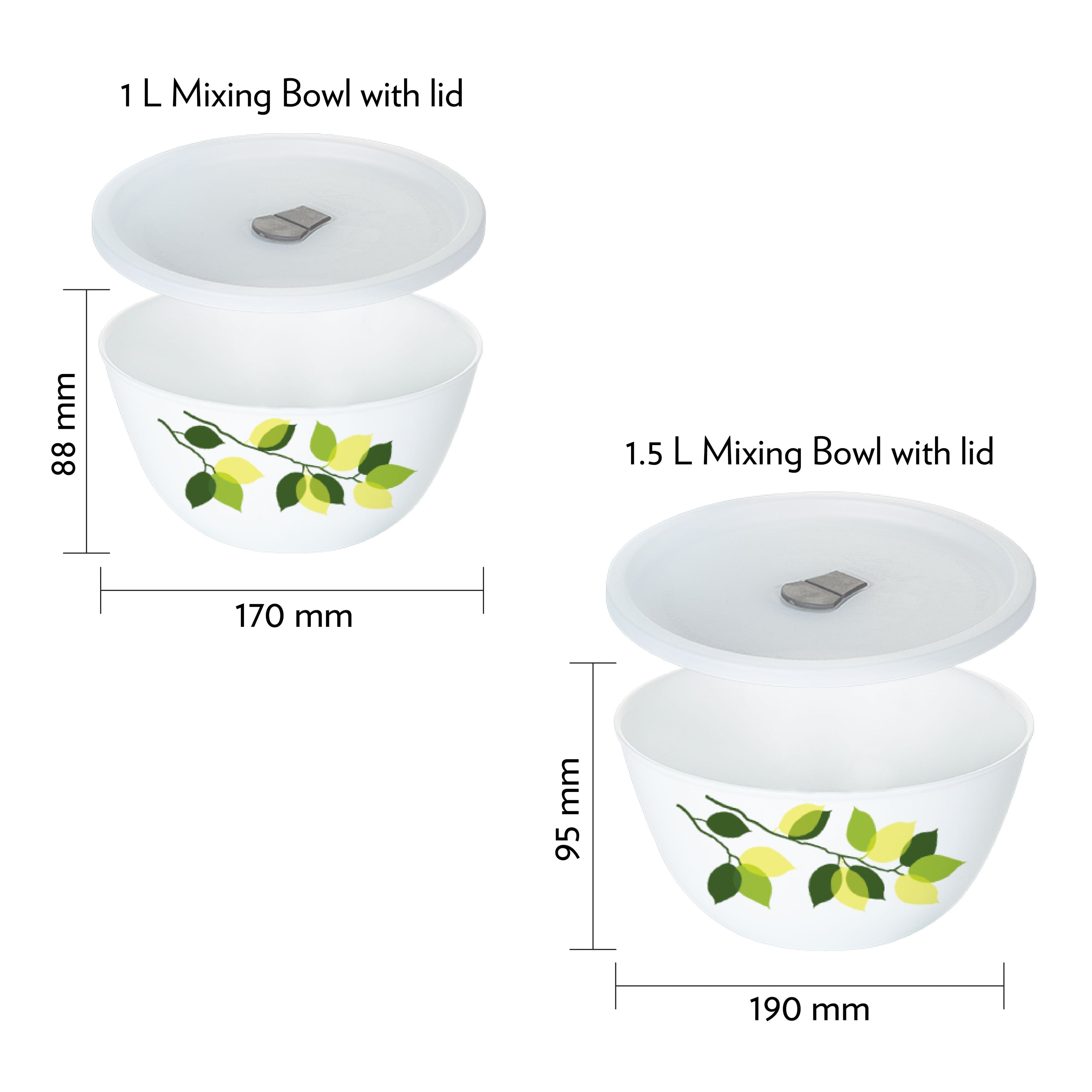 Larah by Borosil Green Leaves 4 pc Mixing Bowl, 1 L + 1.5 L