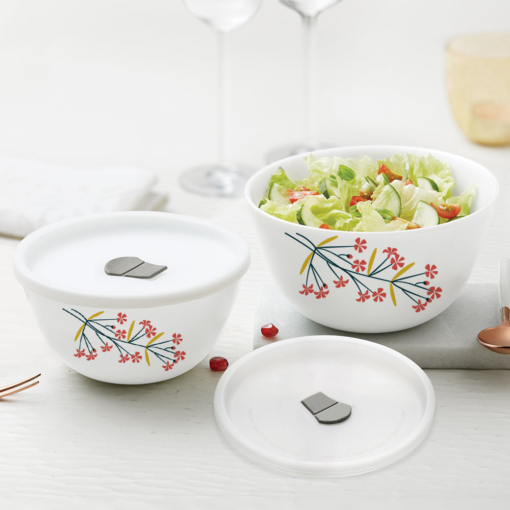 Larah by Borosil Red Bud 4 pc Mixing Bowl, 750 ml x 2