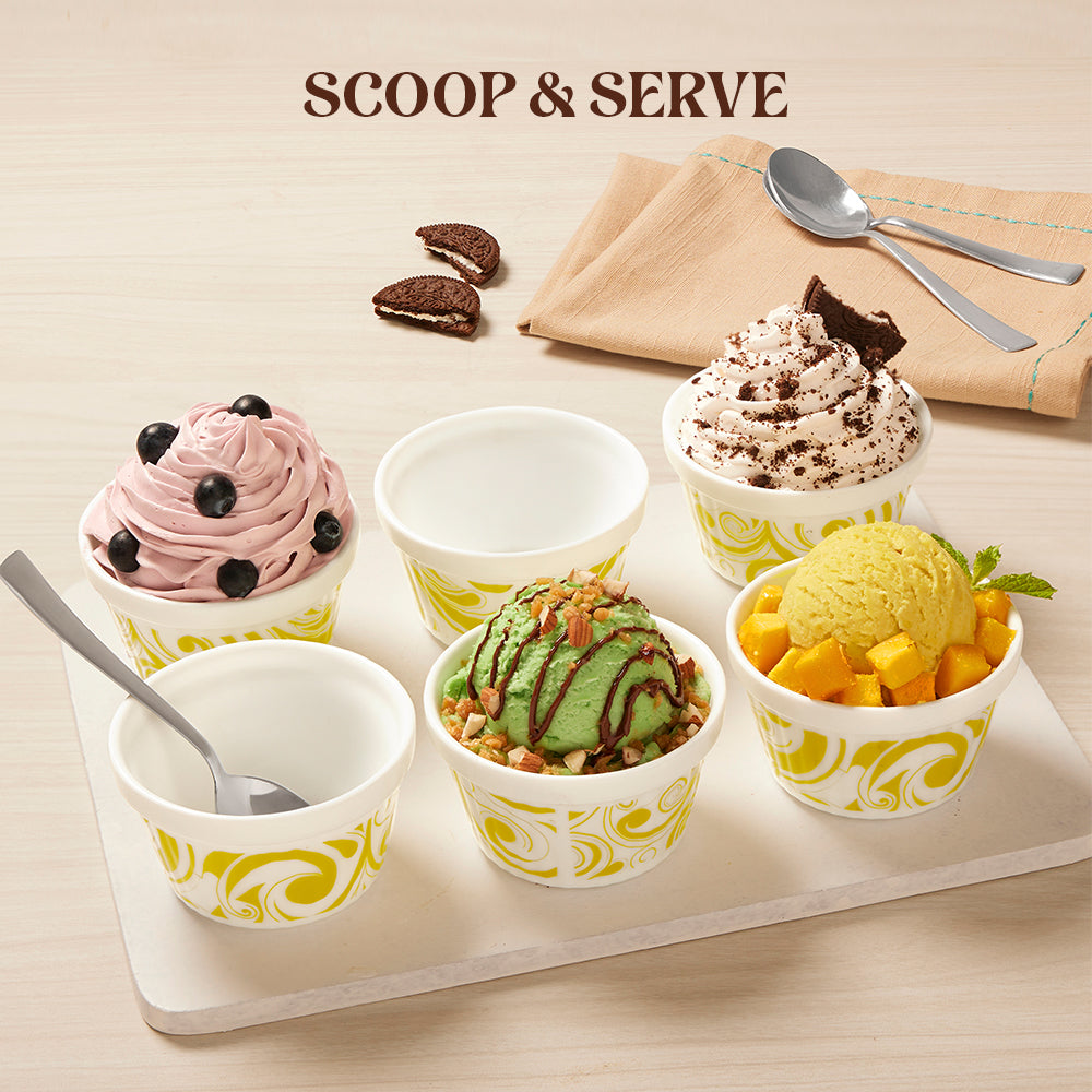 Larah by Borosil Frosty Green Ice Cream Bowl Set, 6 pc