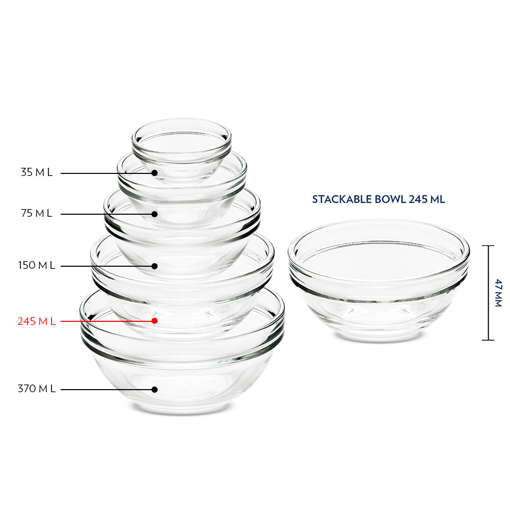 Borosil Stackable Serving Bowls, 245ml x 6