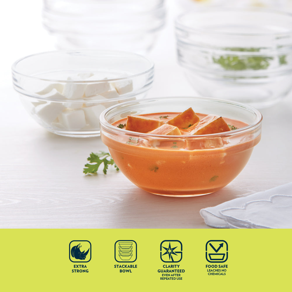 Borosil Stackable Serving Bowls, 245ml x 6
