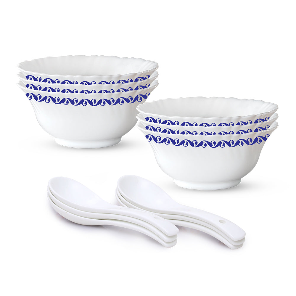 My Borosil Opalware Bowls & Katoris Serves 6 Larah by Borosil Jazzblue Soup Bowl w Spoon