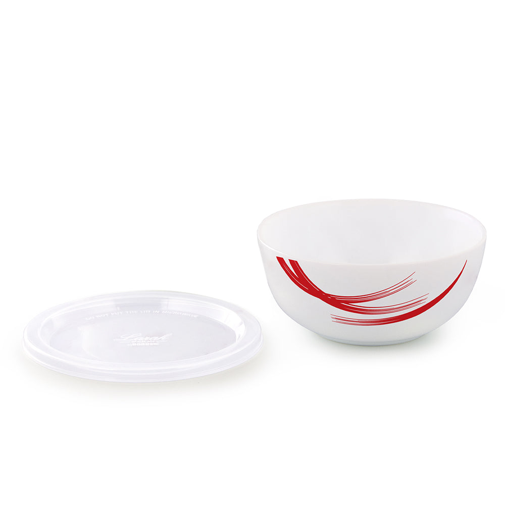 Larah by Borosil Red Stella Snack Bowl with Cover, 2pcSet+2Lids