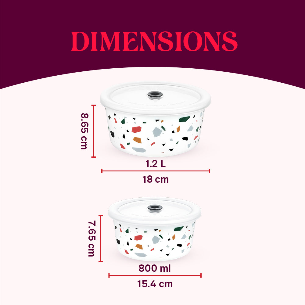 Larah By Borosil Confetti Storage Bowl Set, 1.2L + 800ml