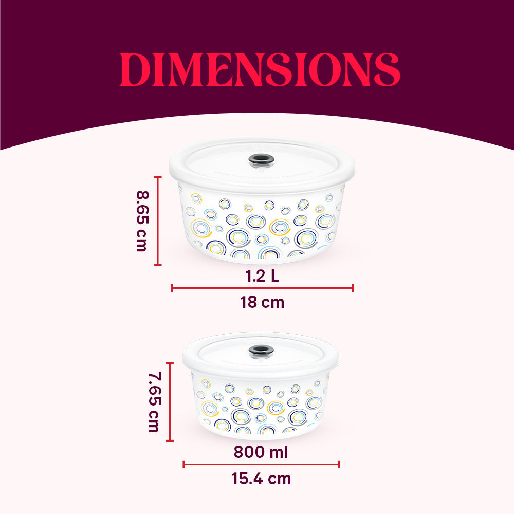 Larah By Borosil Jupiter Storage Bowl Set, 1.2L + 800ml