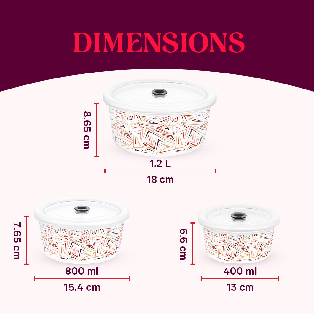Larah By Borosil Comet Storage Bowl Set, 1.2L + 800ml + 400ml