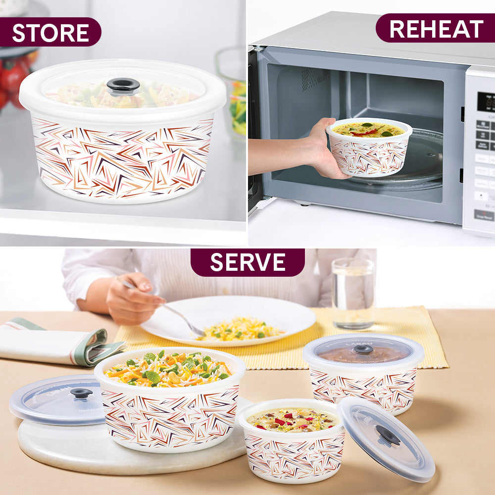 Larah By Borosil Comet Storage Bowl Set, 1.2L + 800ml + 400ml