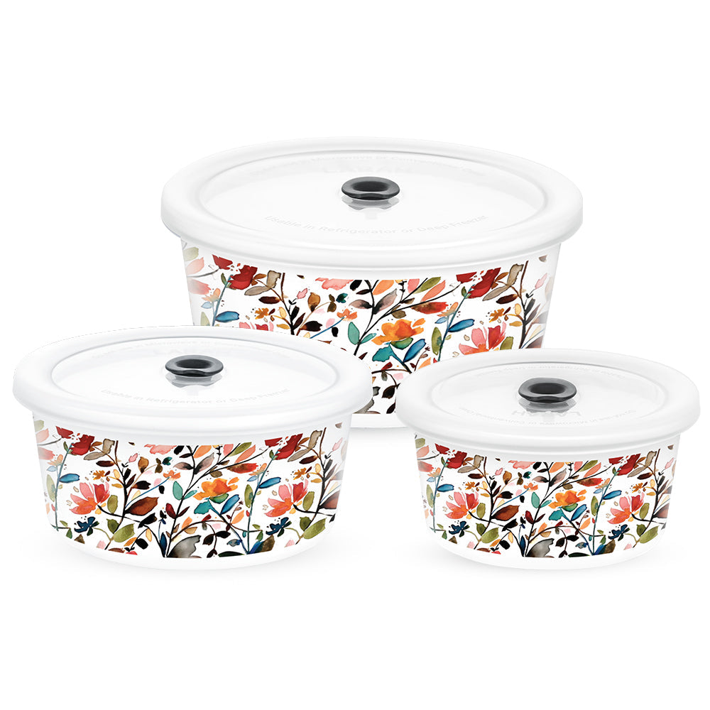 Larah By Borosil Lupin Storage Bowl Set, 1.2L + 800ml + 400ml