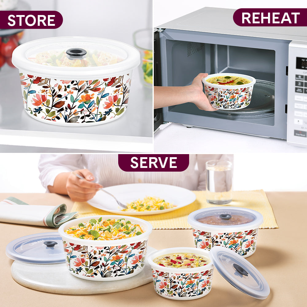 Larah By Borosil Lupin Storage Bowl Set, 1.2L + 800ml + 400ml