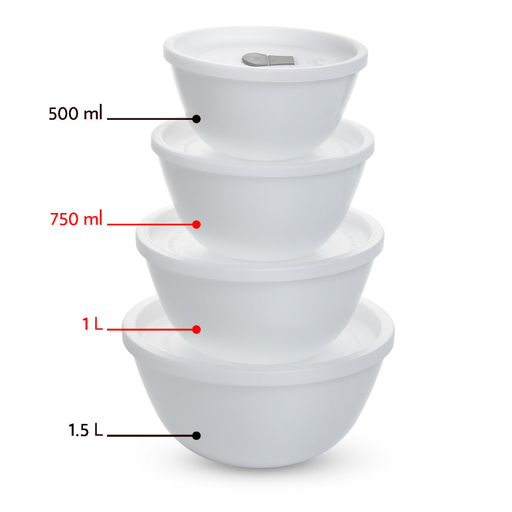 Larah by Borosil Snow Mixing Bowl w Lid, Set of 2, 1L + 750ml