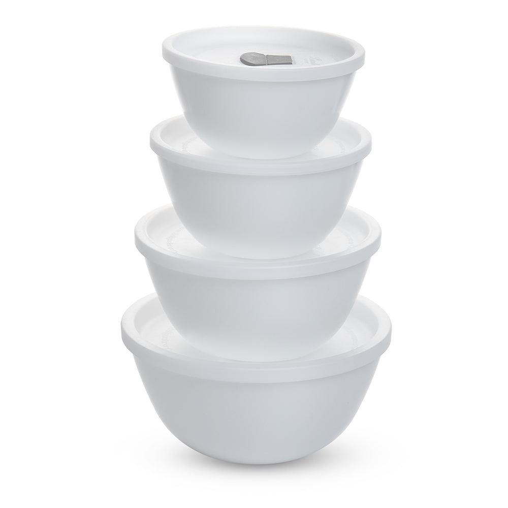 Larah by Borosil Snow Mixing Bowl w Lid, Set of 2, 1.5L + 1L