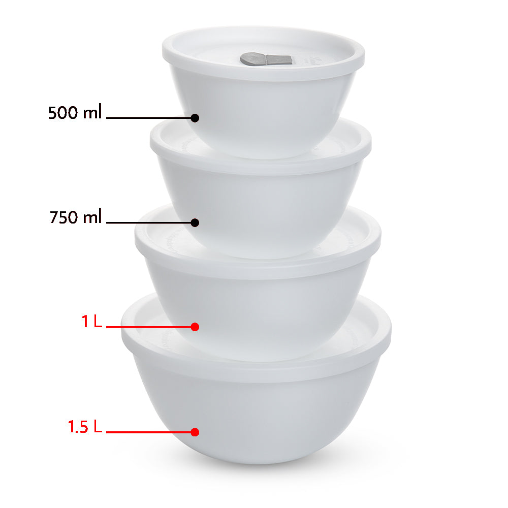 Larah by Borosil Snow Mixing Bowl w Lid, Set of 2, 1.5L + 1L