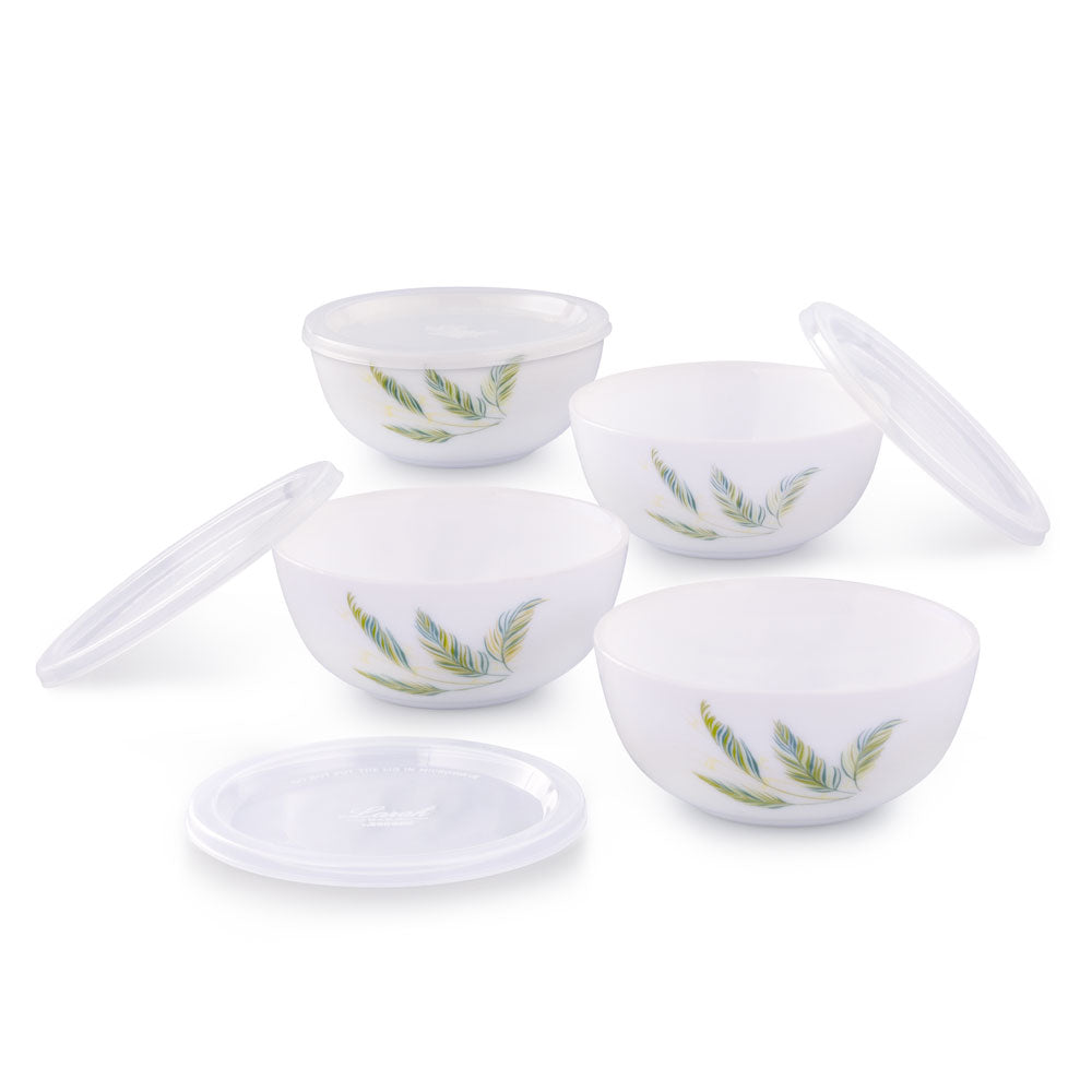 Larah by Borosil Breeze Snack Bowl with Cover, 4pcSet+4Lids