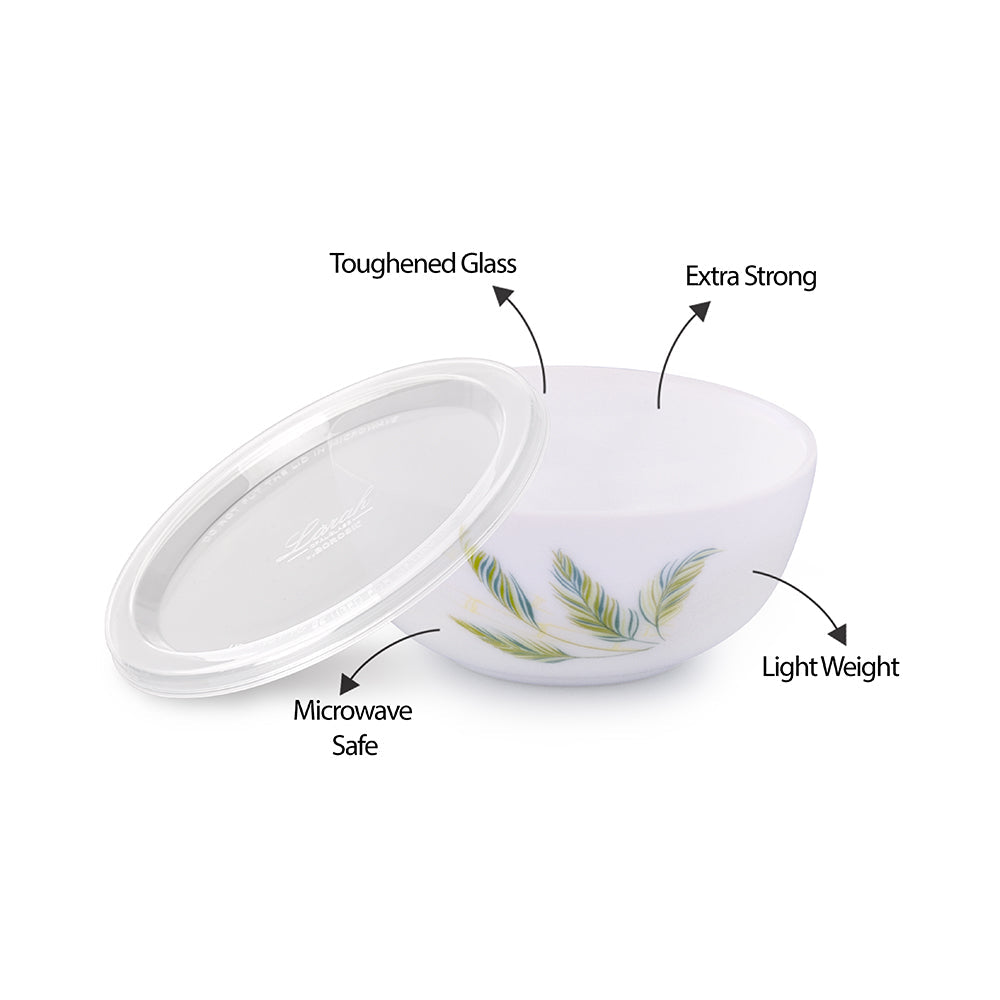 Larah by Borosil Breeze Snack Bowl with Cover, 4pcSet+4Lids