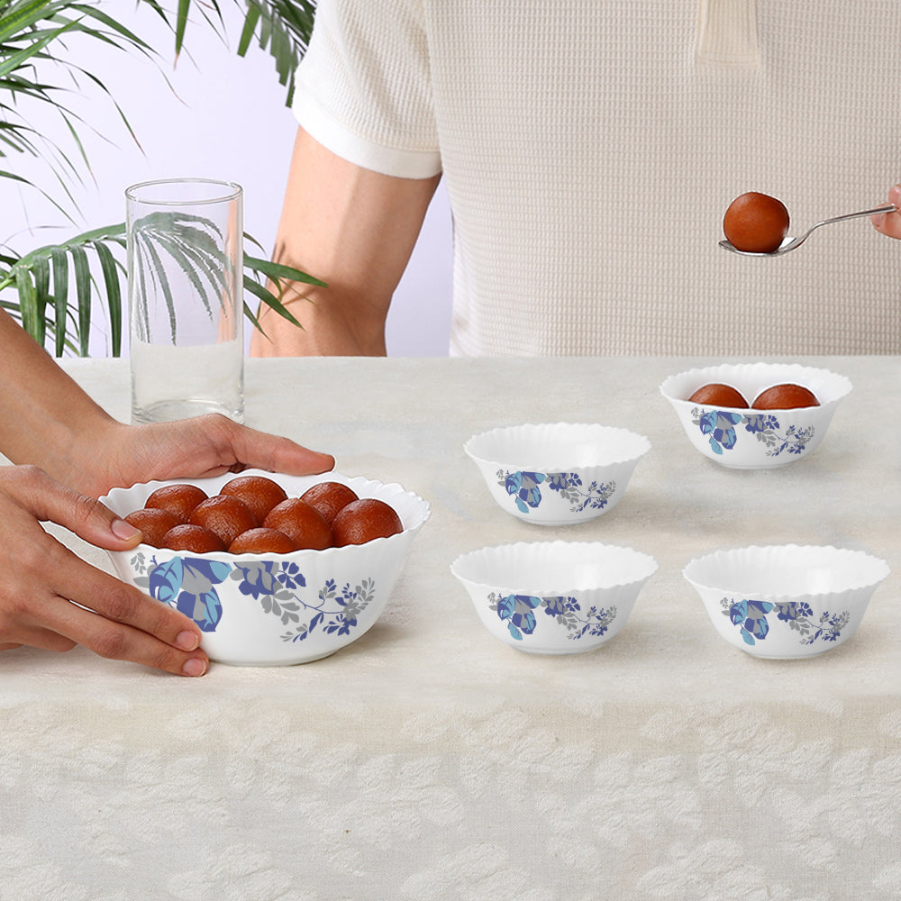 Larah by Borosil Blue Cascade Pudding Set, 7 pc (Small)