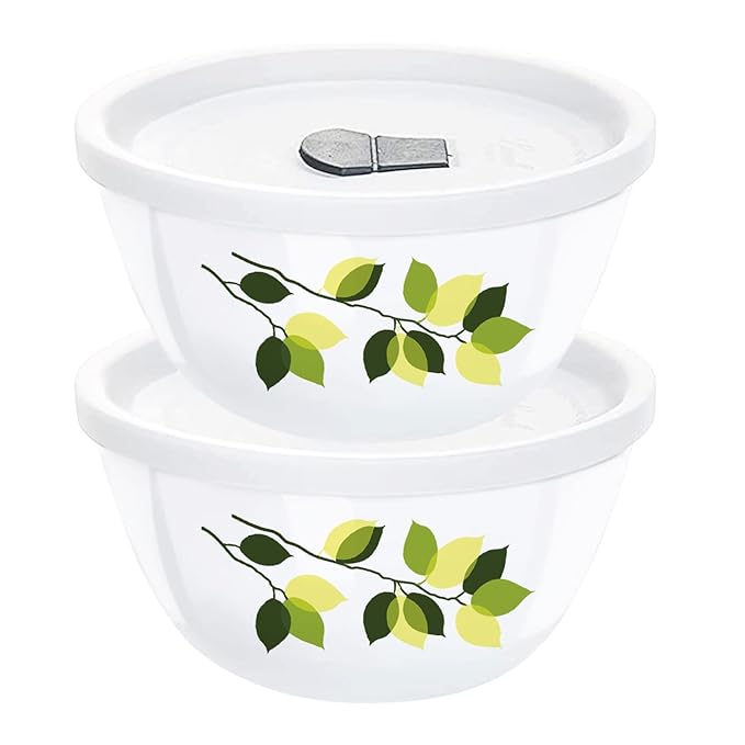 Larah by Borosil Green Leaves 4 pc Mixing Bowl, 1 L + 750 ml