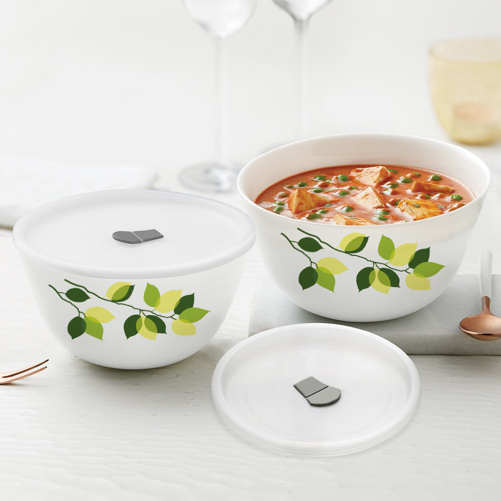 Larah by Borosil Green Leaves 4 pc Mixing Bowl, 1 L + 750 ml
