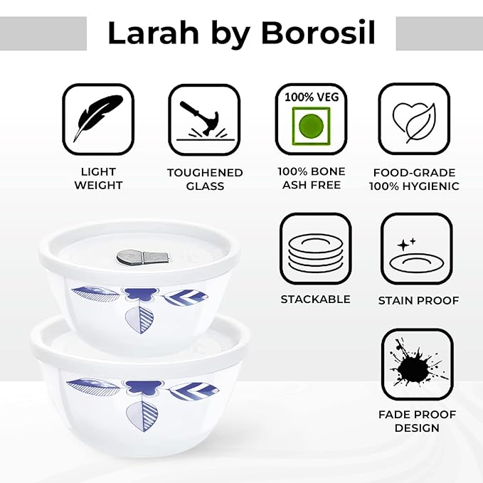 Larah by Borosil Morning Glory 4 pc Mixing Bowl, 1 L + 750 ml