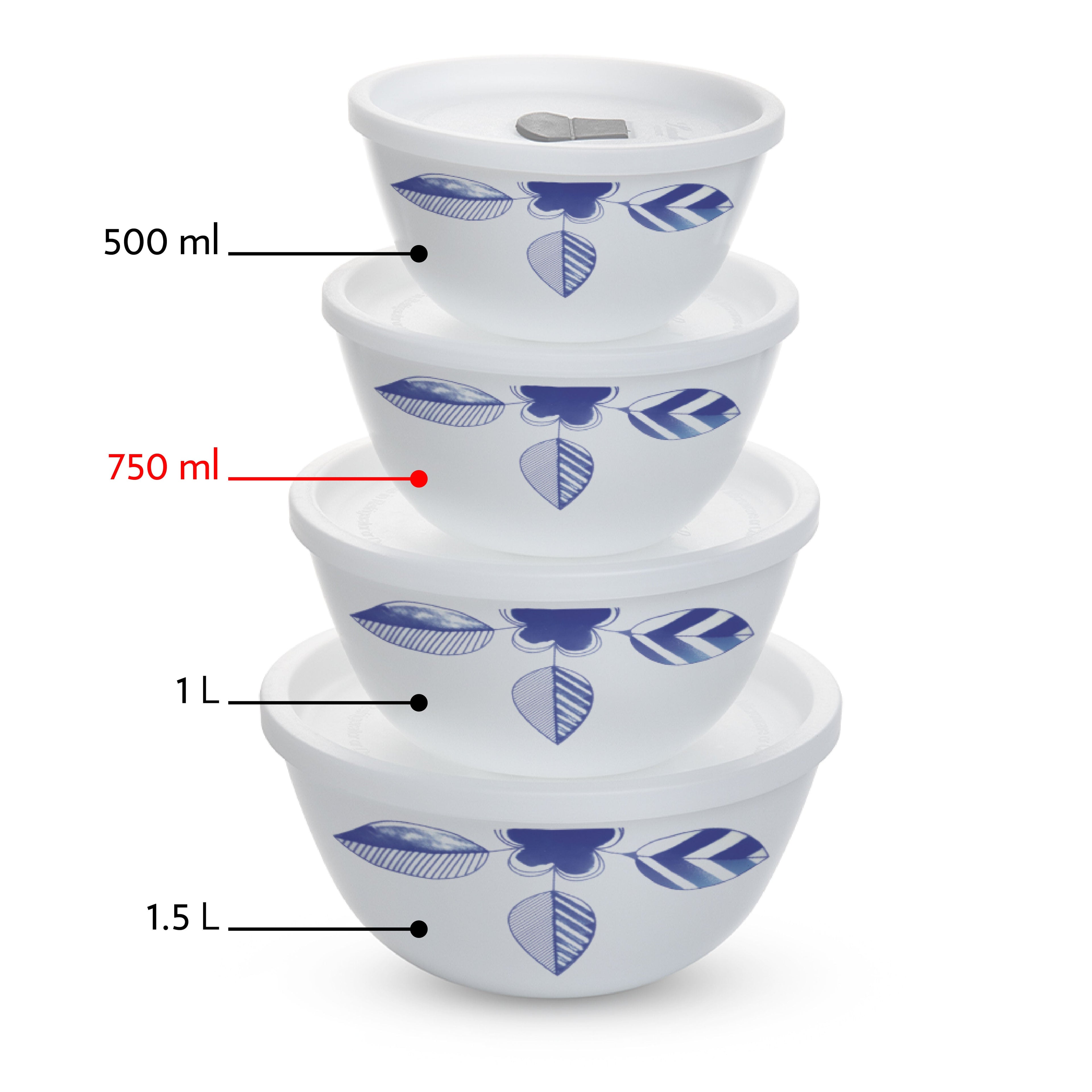 Larah by Borosil Morning Glory 4 pc Mixing Bowl, 750 ml x 2