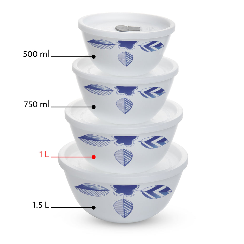Larah by Borosil Morning Glory 4 pc Mixing Bowl, 1 L x 2