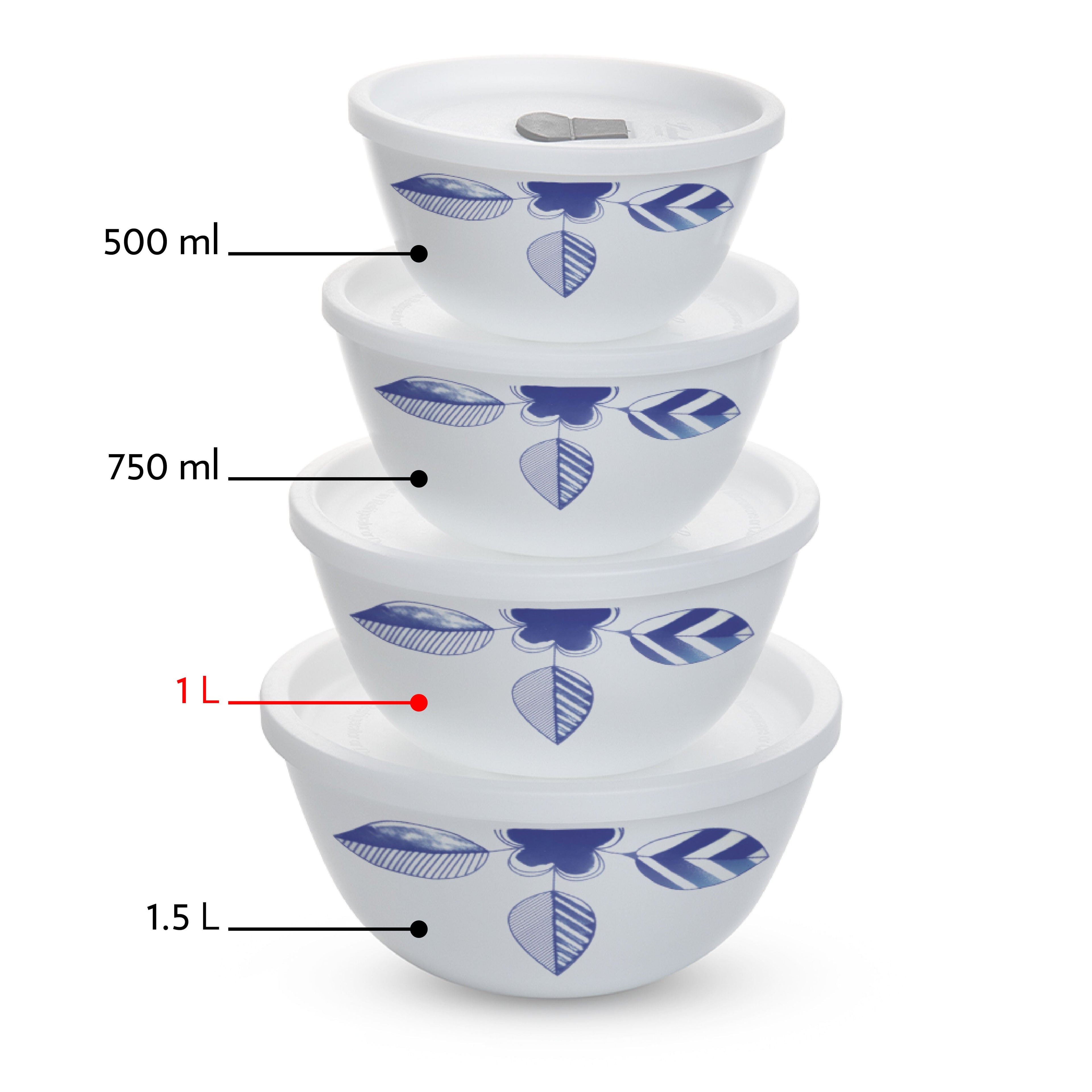 Larah by Borosil Morning Glory 4 pc Mixing Bowl, 1 L x 2