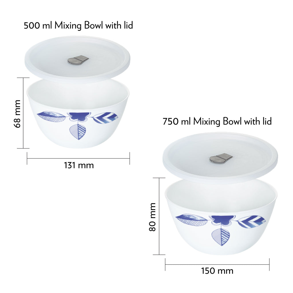 Larah by Borosil Morning Glory 4 pc Mixing Bowl, 750 ml + 500 ml