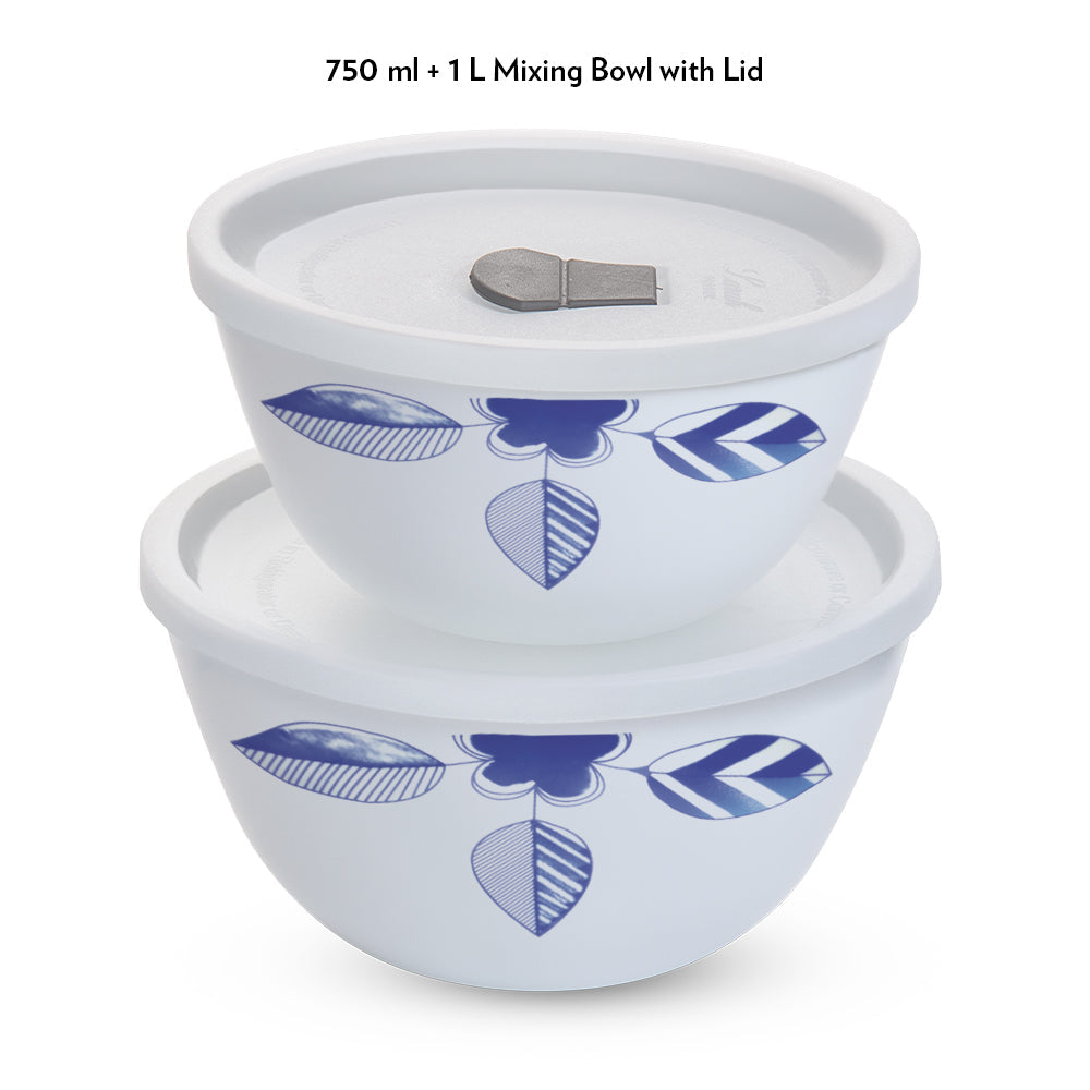 Larah by Borosil Morning Glory 4 pc Mixing Bowl, 1 L + 750 ml