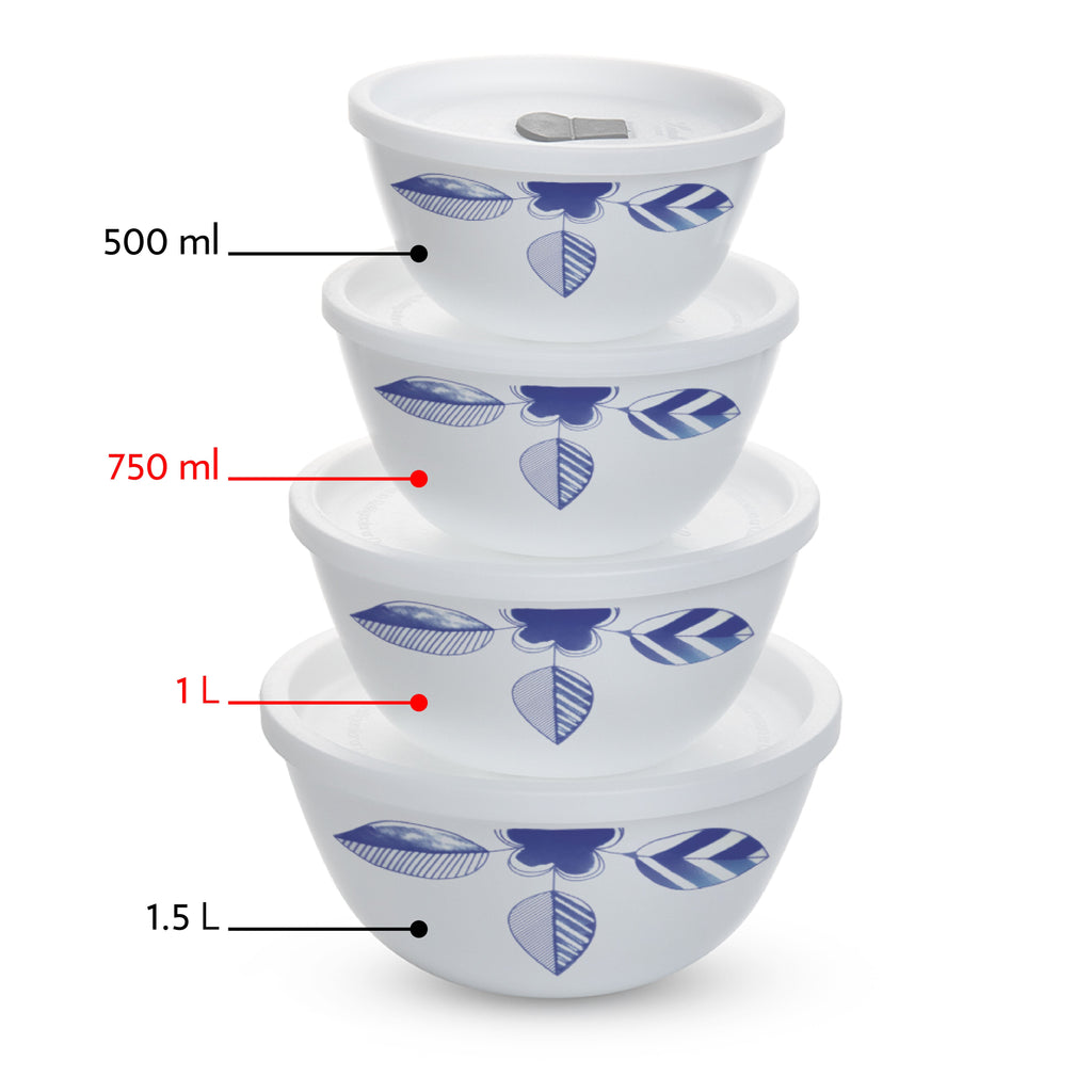Larah by Borosil Morning Glory 4 pc Mixing Bowl, 1 L + 750 ml