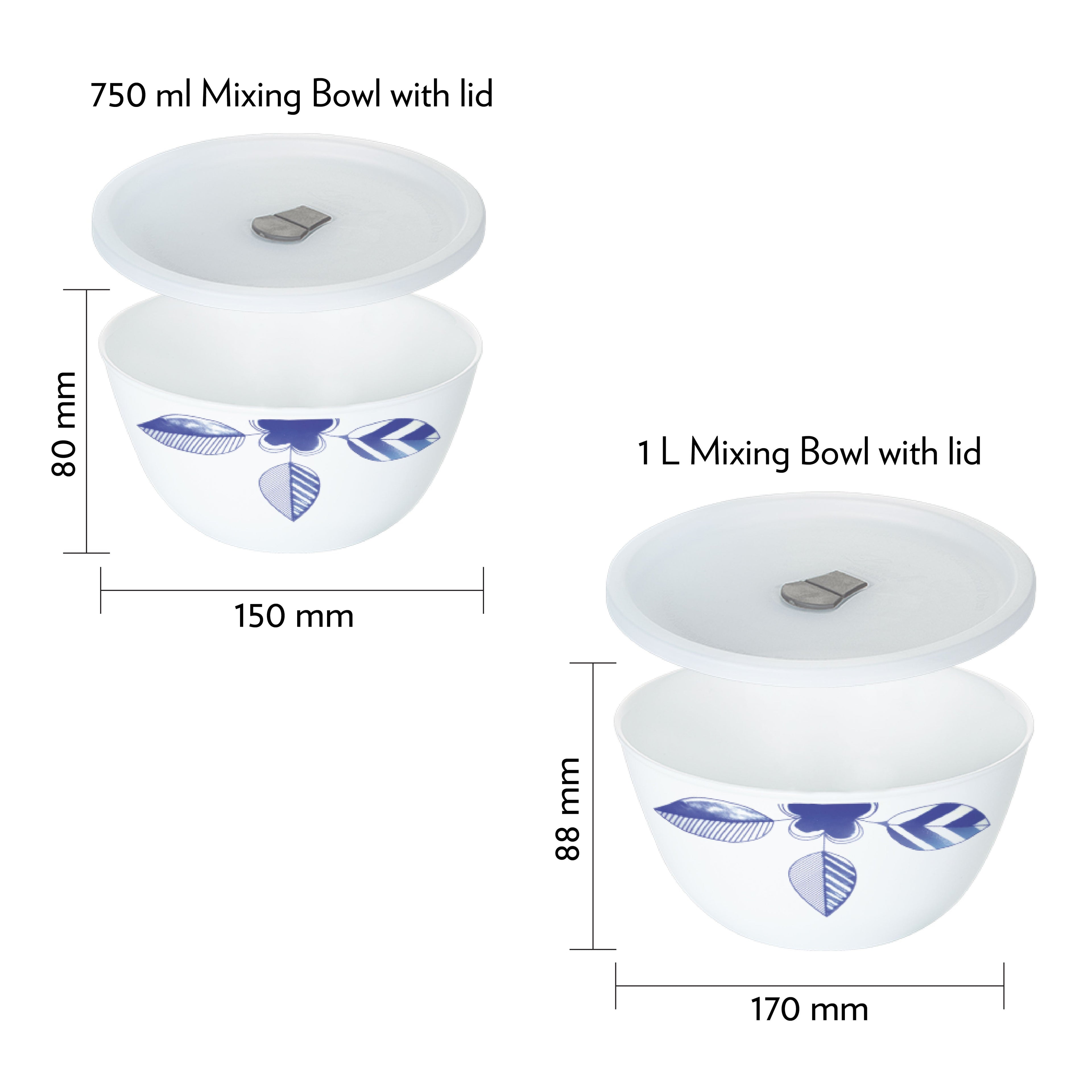 Larah by Borosil Morning Glory 4 pc Mixing Bowl, 1 L + 750 ml