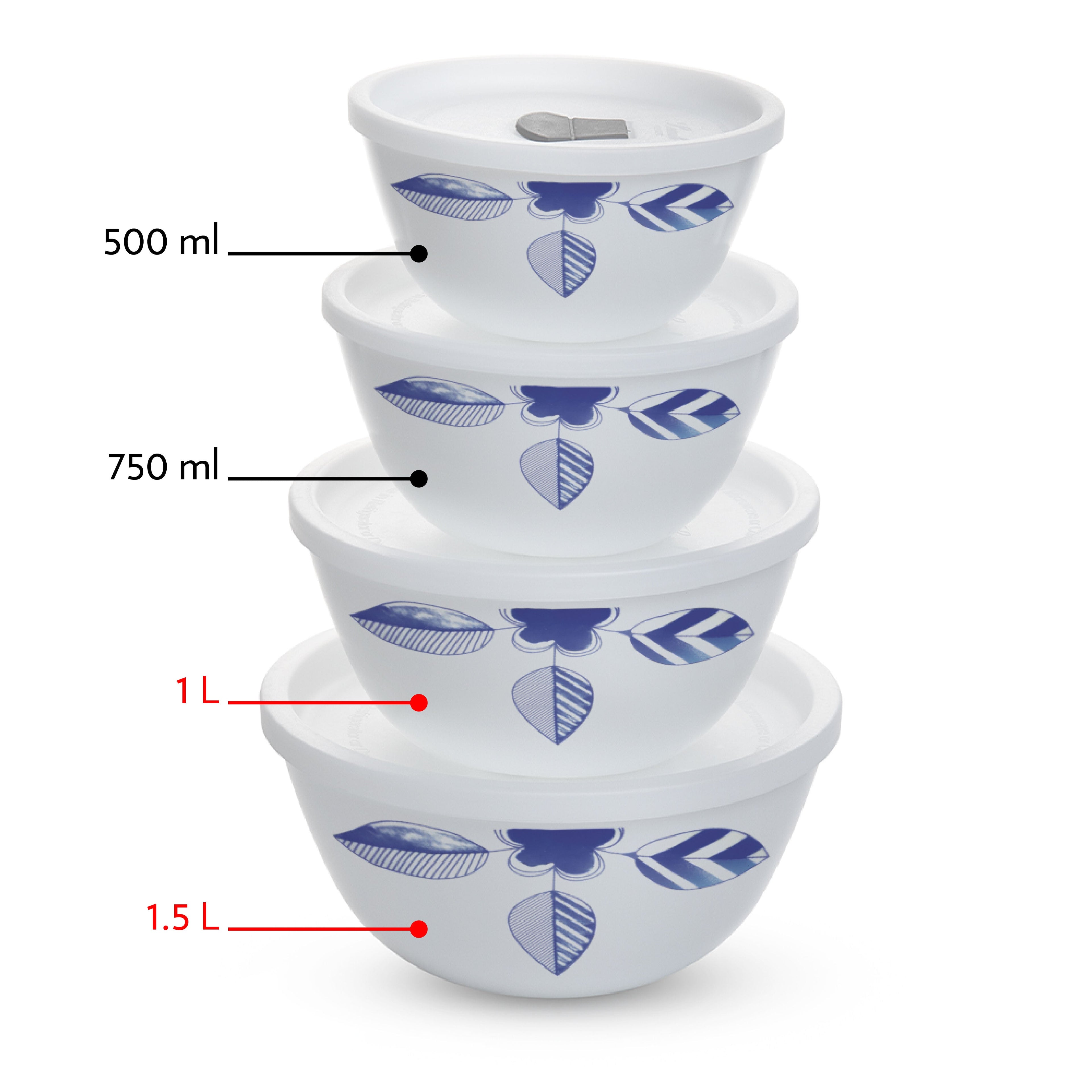 Larah by Borosil Morning Glory 4 pc Mixing Bowl, 1 L + 1.5 L
