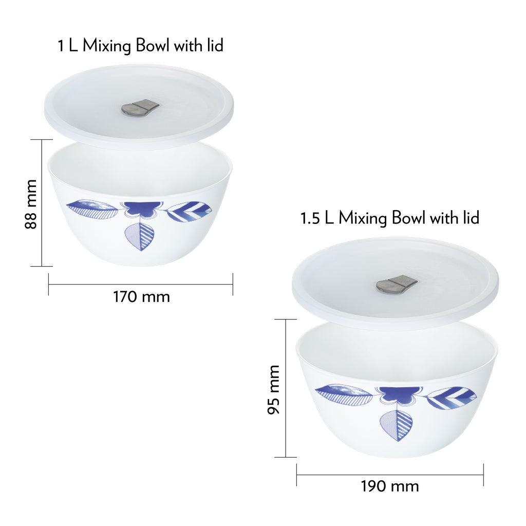 Larah by Borosil Morning Glory 4 pc Mixing Bowl, 1 L + 1.5 L