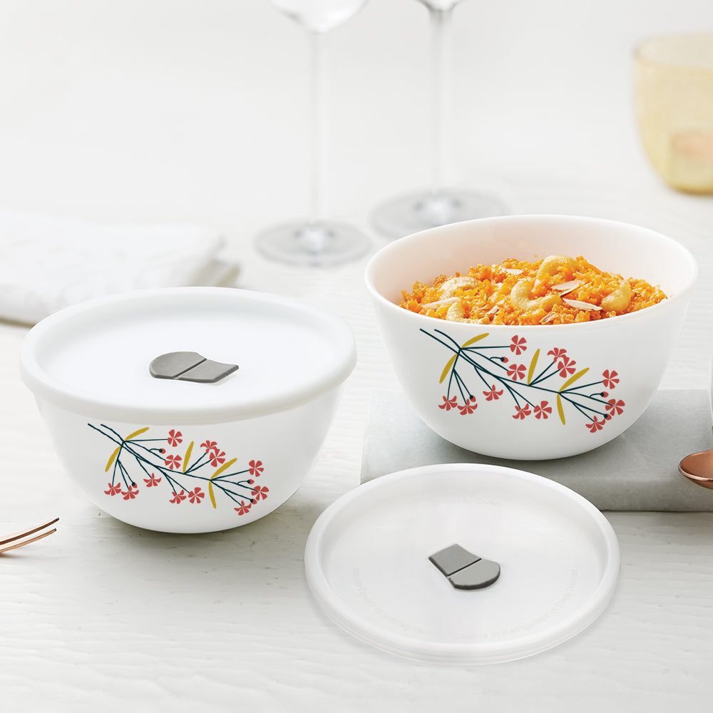 Larah by Borosil Red Bud 4 pc Mixing Bowl, 500 ml x 2