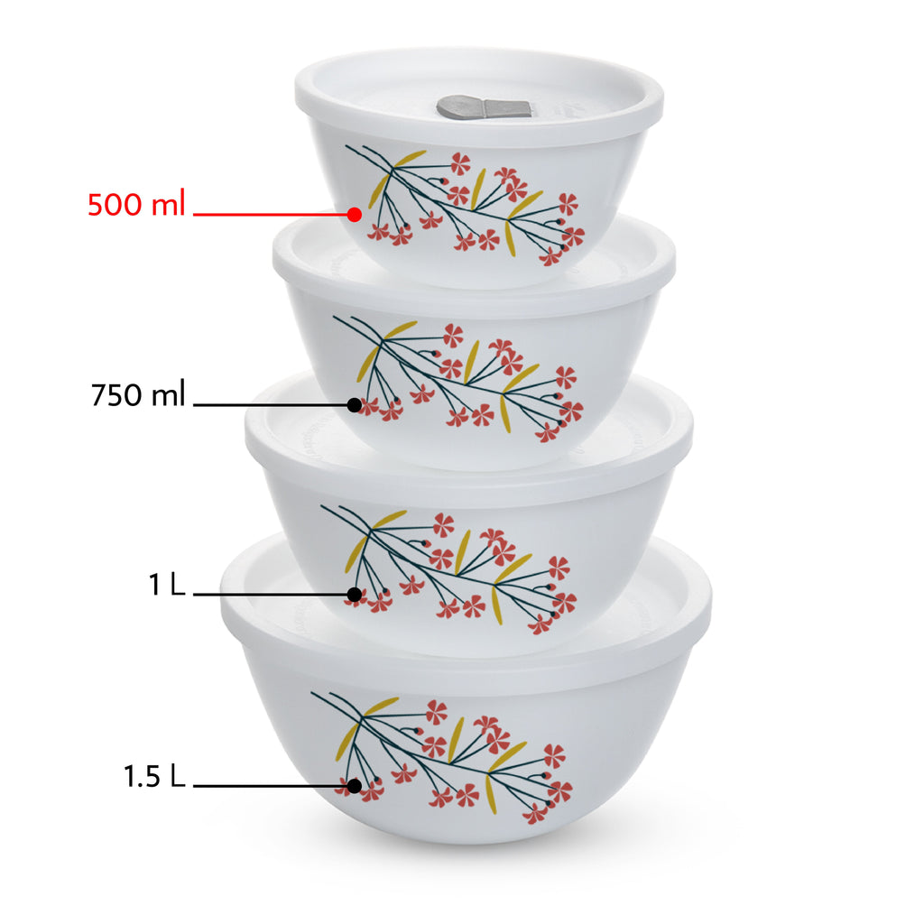 Larah by Borosil Red Bud 4 pc Mixing Bowl, 500 ml x 2