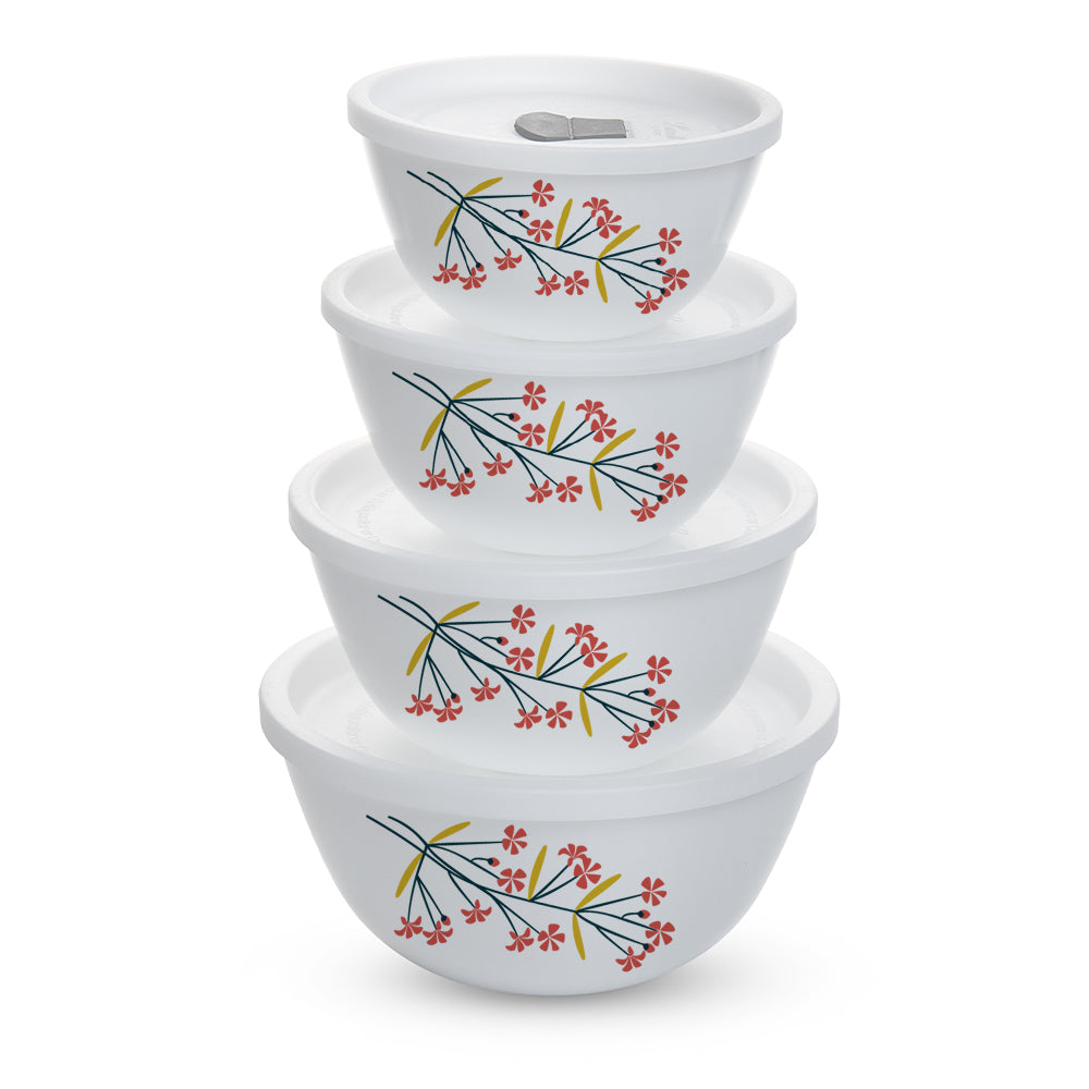 Larah by Borosil Red Bud 4 pc Mixing Bowl, 500 ml x 2