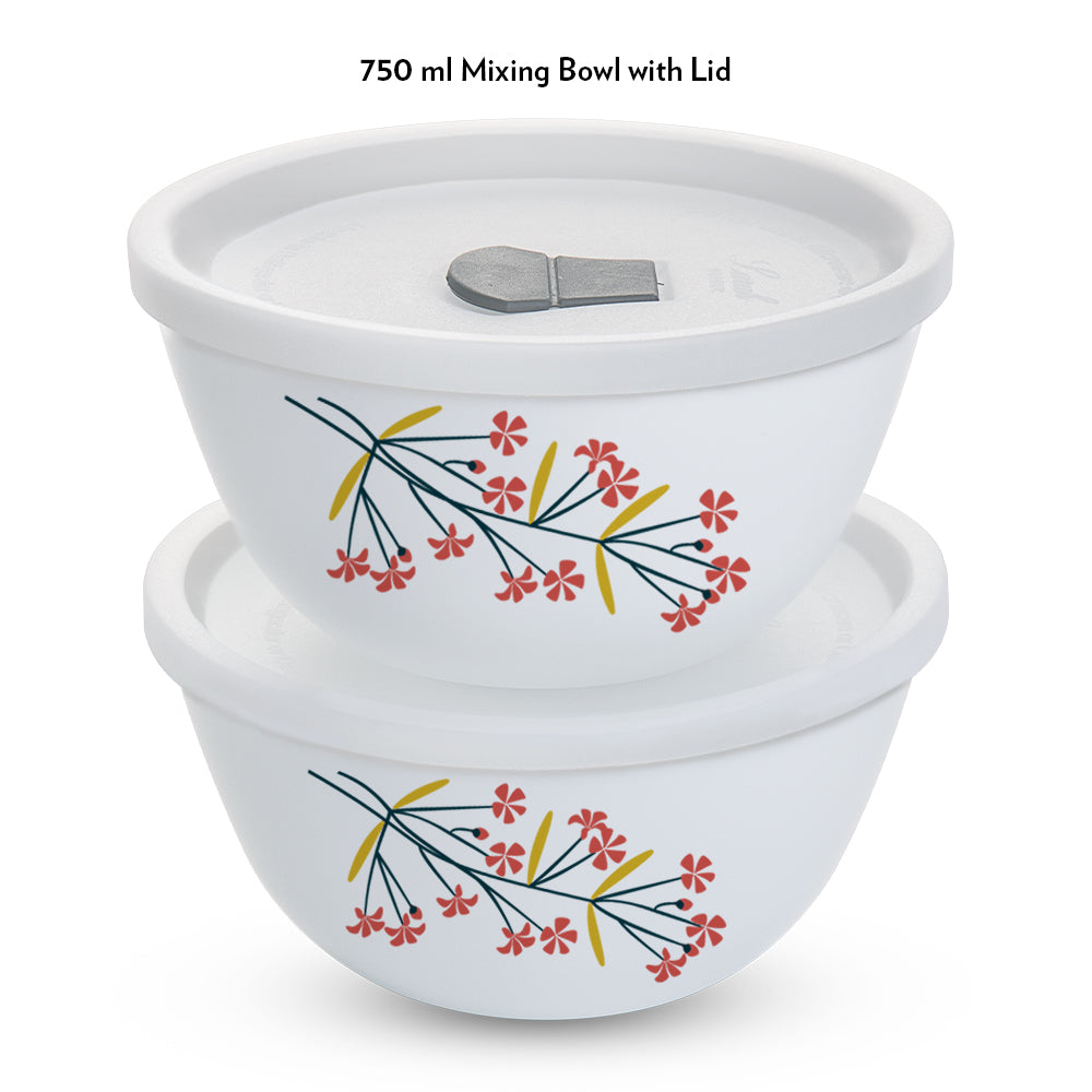 Larah by Borosil Red Bud 4 pc Mixing Bowl, 750 ml x 2