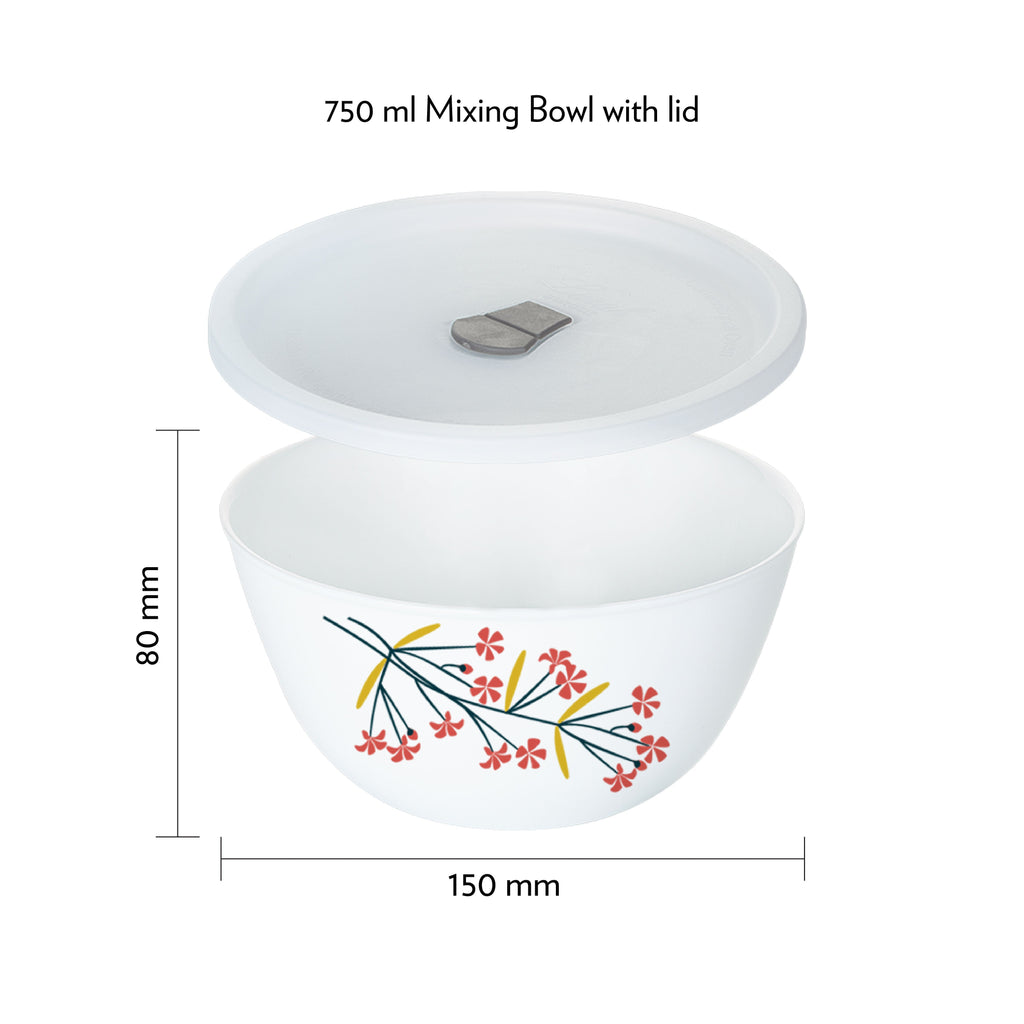 Larah by Borosil Red Bud 4 pc Mixing Bowl, 750 ml x 2