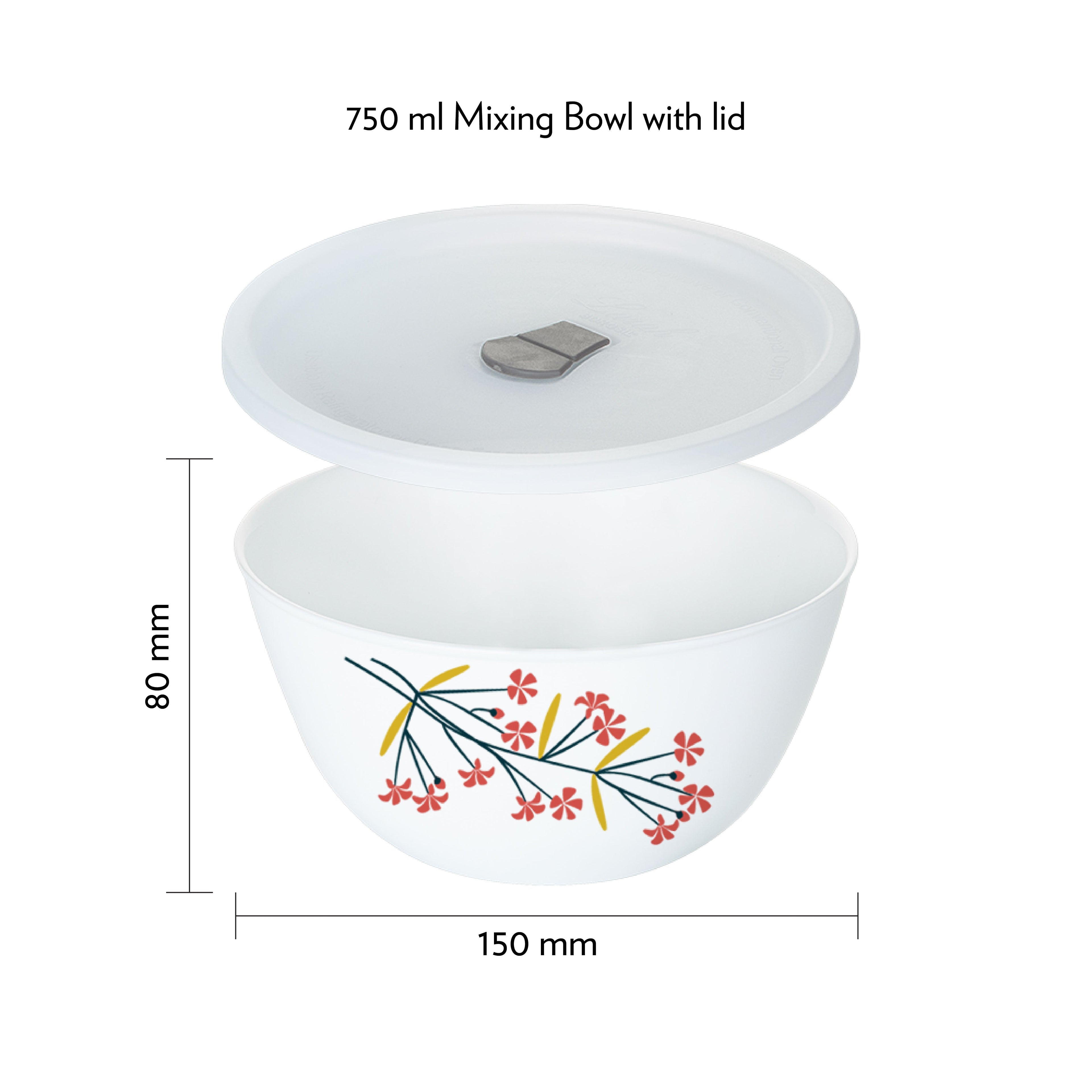 Larah by Borosil Red Bud 4 pc Mixing Bowl, 750 ml x 2