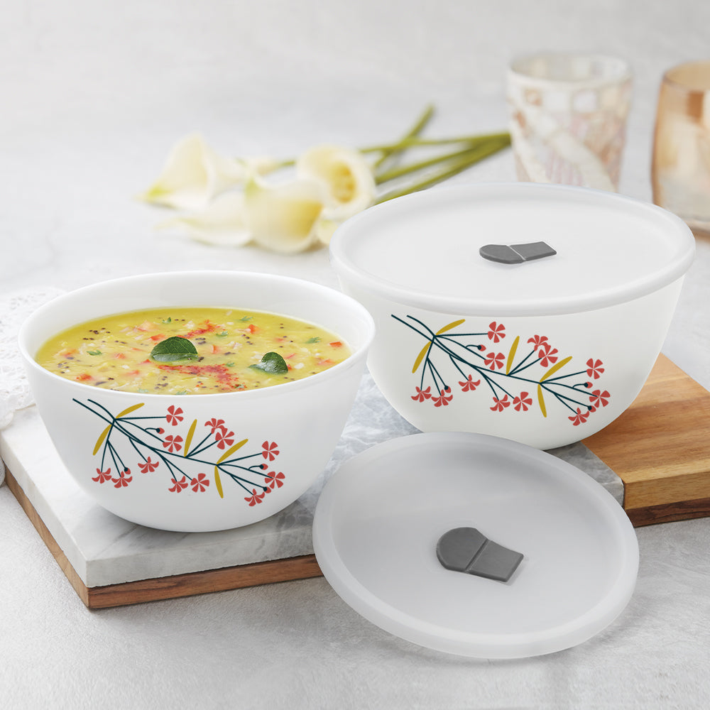 Larah by Borosil Red Bud 4 pc Mixing Bowl, 1 L x 2