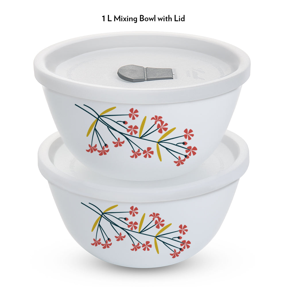 Larah by Borosil Red Bud 4 pc Mixing Bowl, 1 L x 2