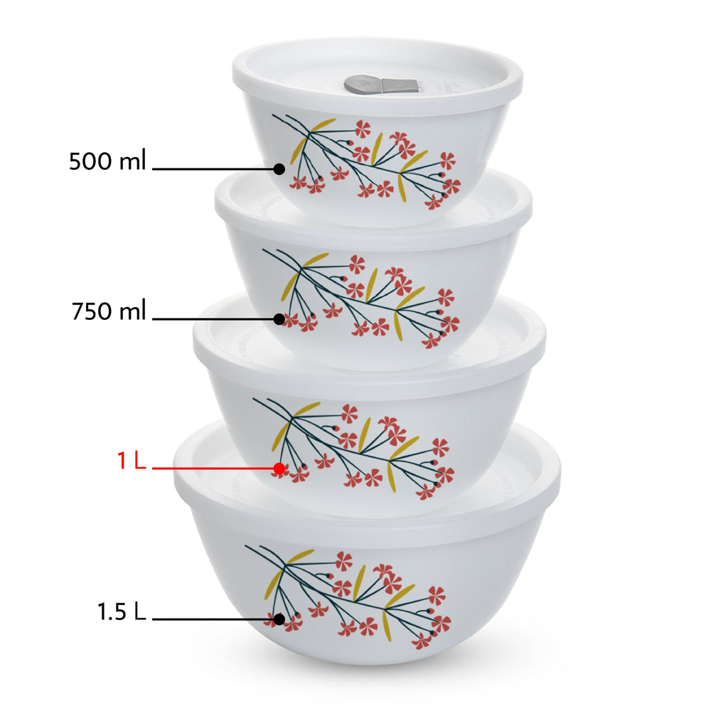 Larah by Borosil Red Bud 4 pc Mixing Bowl, 1 L x 2