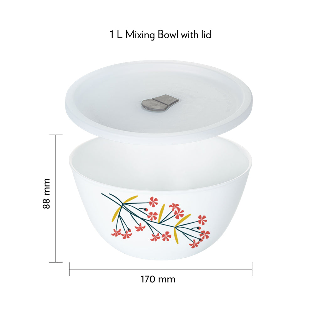 Larah by Borosil Red Bud 4 pc Mixing Bowl, 1 L x 2