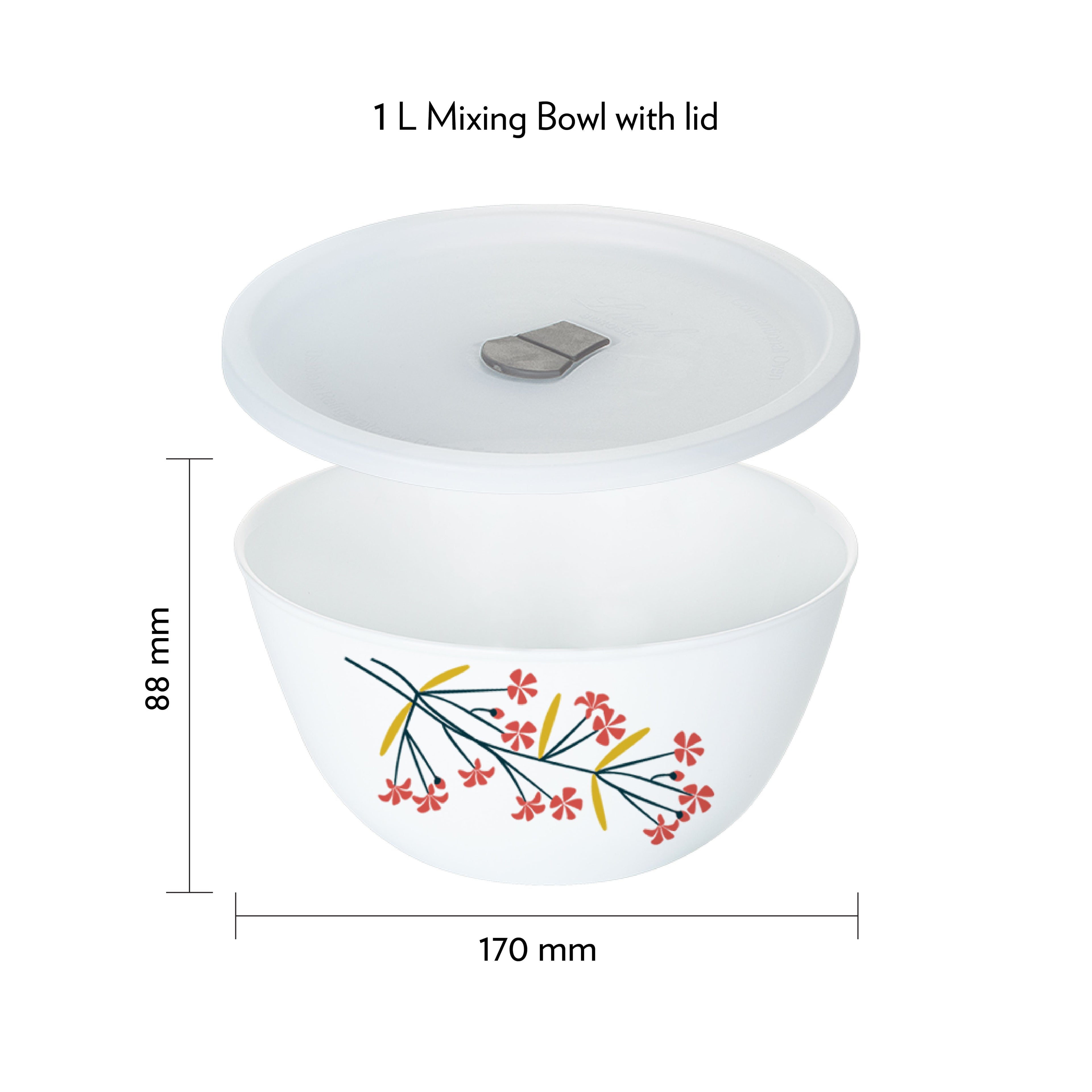 Larah by Borosil Red Bud 4 pc Mixing Bowl, 1 L x 2