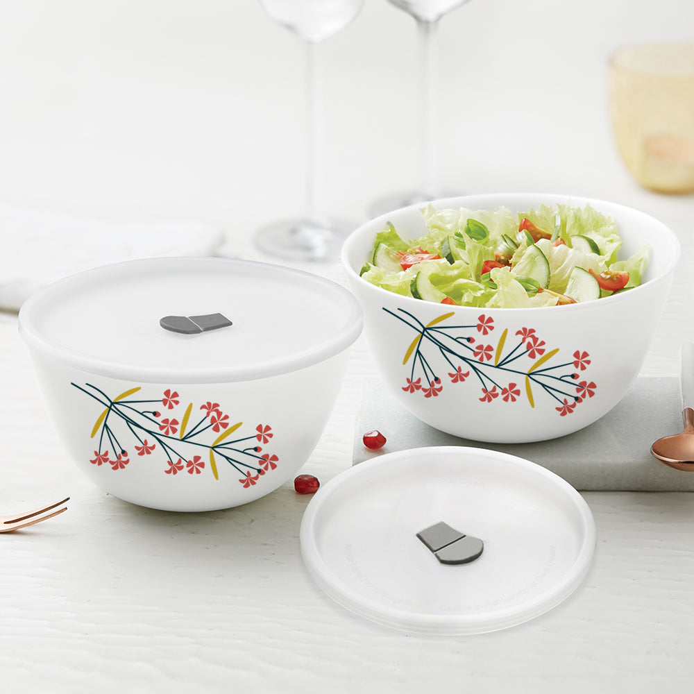 Larah by Borosil Red Bud 4 pc Mixing Bowl, 750 ml + 500 ml