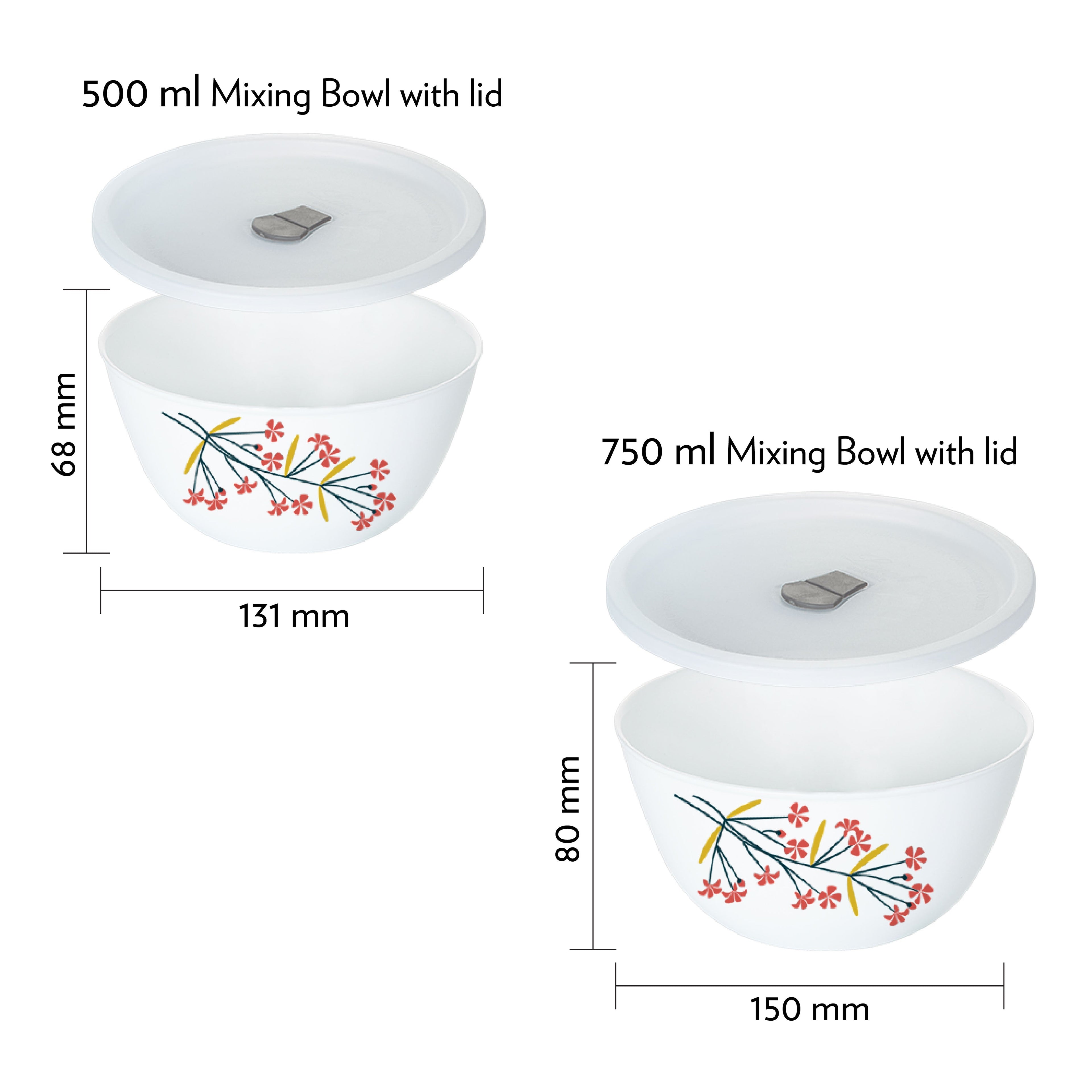 Larah by Borosil Red Bud 4 pc Mixing Bowl, 750 ml + 500 ml