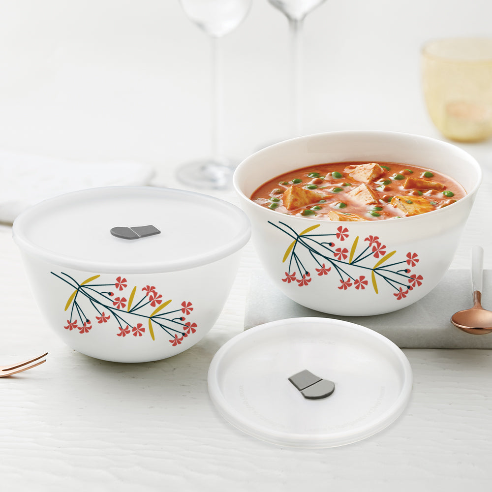 Larah by Borosil Red Bud 4 pc Mixing Bowl, 1 L + 750 ml