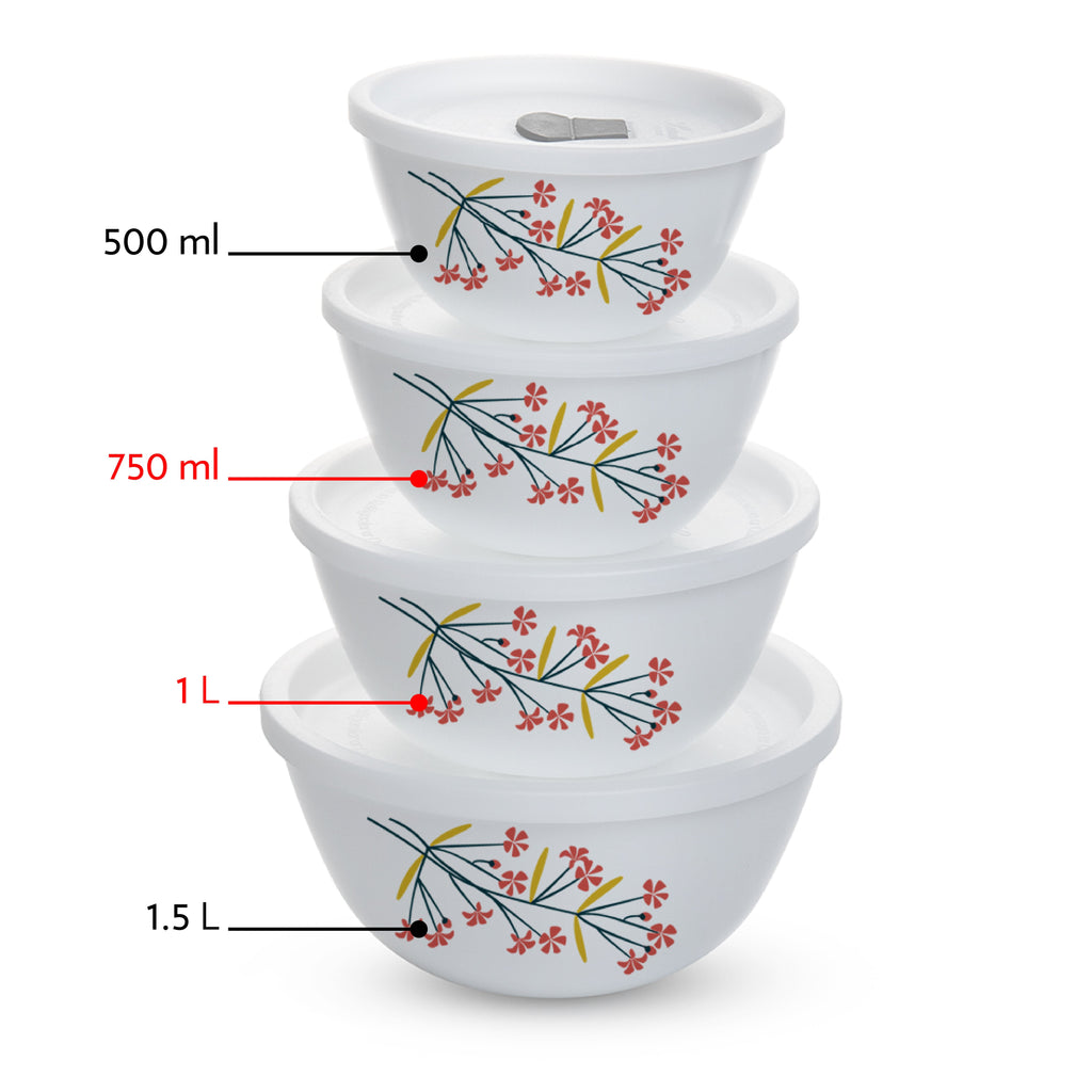 Larah by Borosil Red Bud 4 pc Mixing Bowl, 1 L + 750 ml
